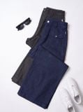  Quần denim suông túi ốp trước sau đính cúc kim loại 