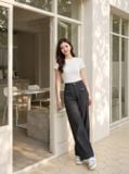  Quần denim suông túi ốp trước sau đính cúc kim loại 