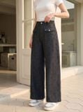  Quần denim suông túi ốp trước sau đính cúc kim loại 