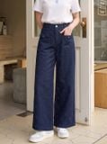  Quần denim suông túi ốp trước sau đính cúc kim loại 