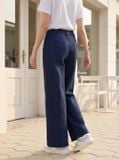  Quần denim suông túi ốp trước sau đính cúc kim loại 
