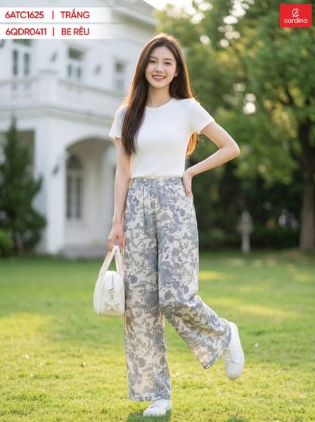  Quần đũi suông dài họa tiết cạp chun 