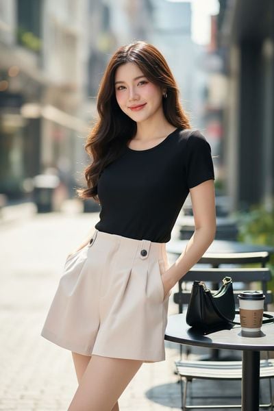  Quần sooc nữ Kaki chéo dáng A xếp ly trước trẻ trung. 