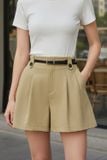  Quần sooc nữ Kaki chéo dáng A xếp ly trước trẻ trung. 