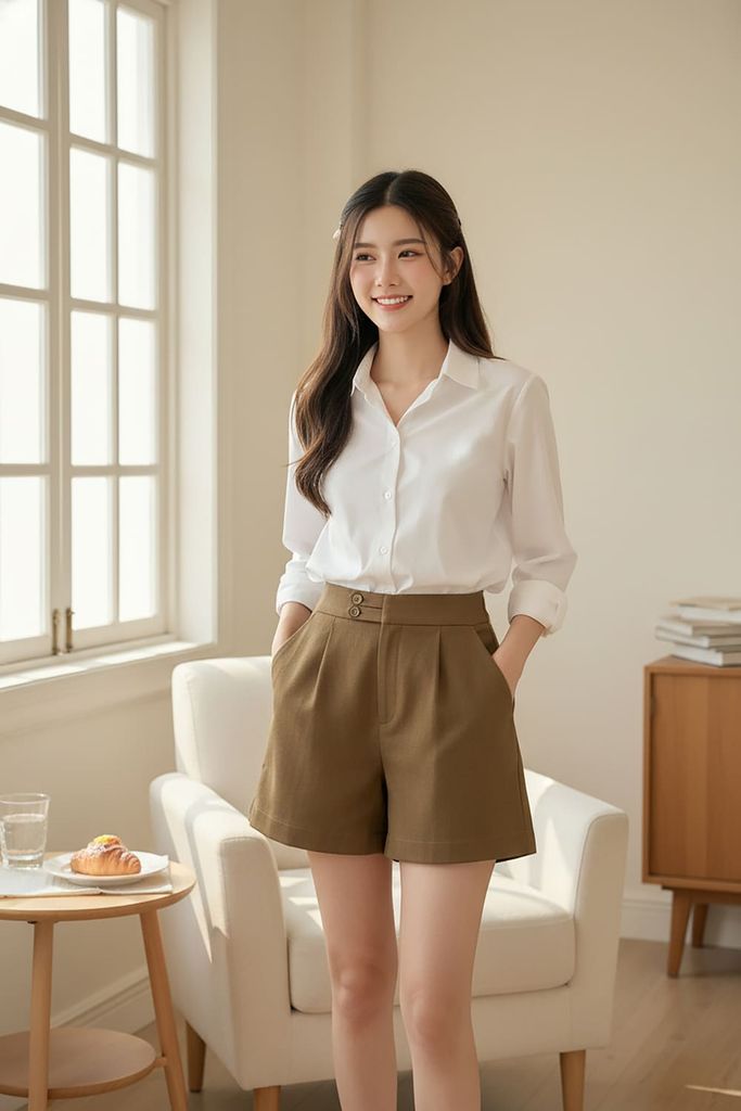  Quần sooc Tuýt si chéo cạp cao quai nhê 2 cúc sang trọng 