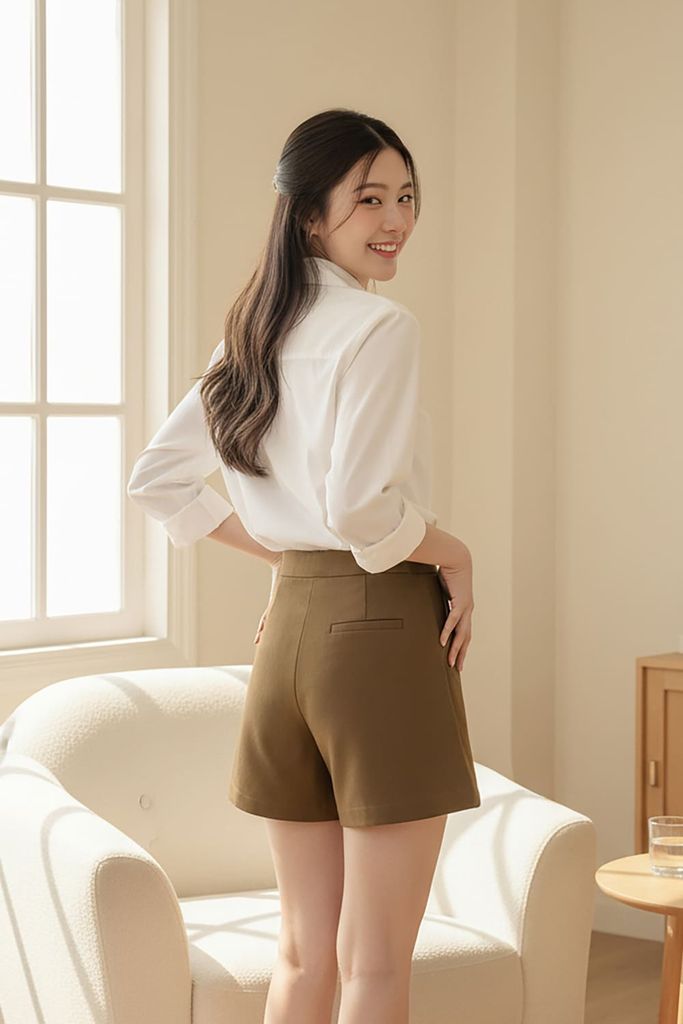  Quần sooc Tuýt si chéo cạp cao quai nhê 2 cúc sang trọng 