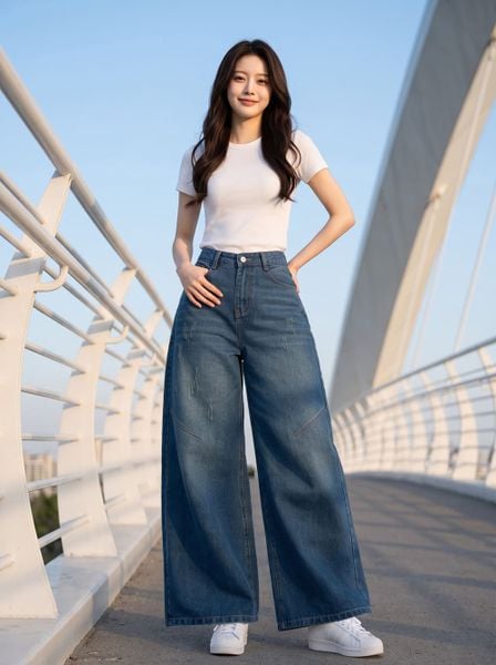  Quần jean mài xước ly gối 