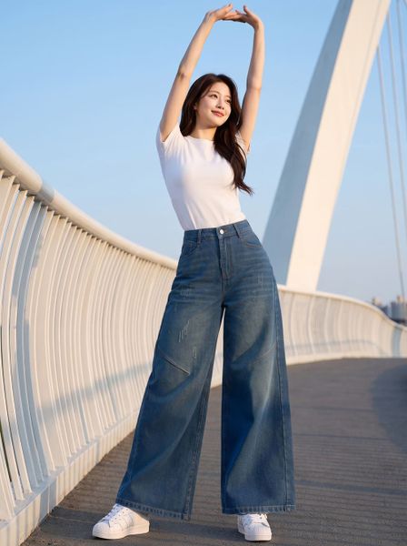  Quần jean mài xước ly gối 