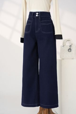 Quần jean suông nữ dáng cạp 2 khuy túi ốp Younger