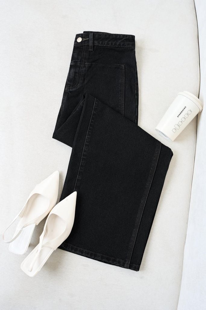  Quần jean nữ vải denim dáng ống suông túi ốp thời thượng 