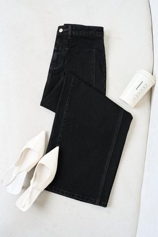 Quần jean nữ vải denim dáng ống suông túi ốp thời thượng