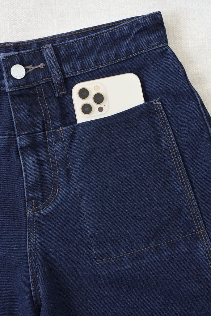  Quần jean nữ vải denim dáng ống suông túi ốp thời thượng 