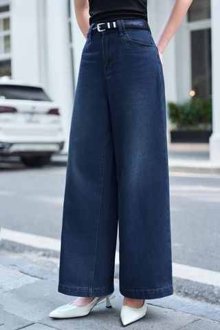 Quần jean nữ Denim dáng suông cạp cao mài nhẹ