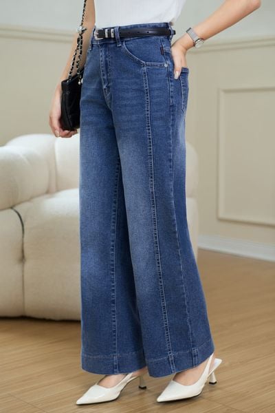  Quần jean suông cạp cao tạo gân gấu tạo kiểu cá tính 