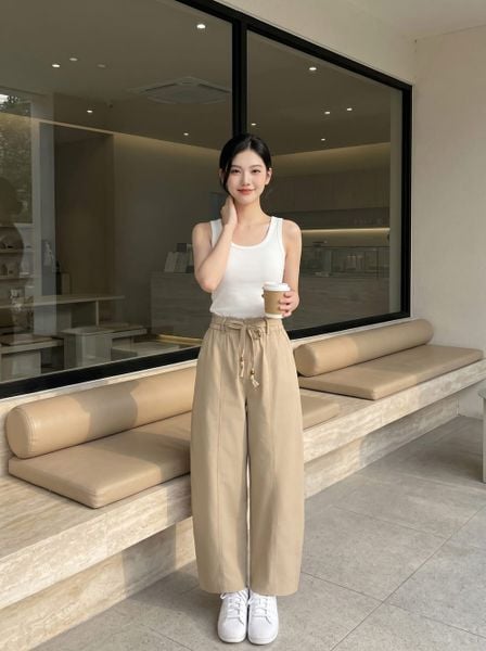  Quần barrel kaki bổ mảnh mix đai 