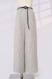  Quần suông thô kẻ cạp cao phối kèm thắt lưng 