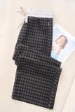  Quần dài nữ vải dạ kẻ dáng suông cạp chun dây rút 
