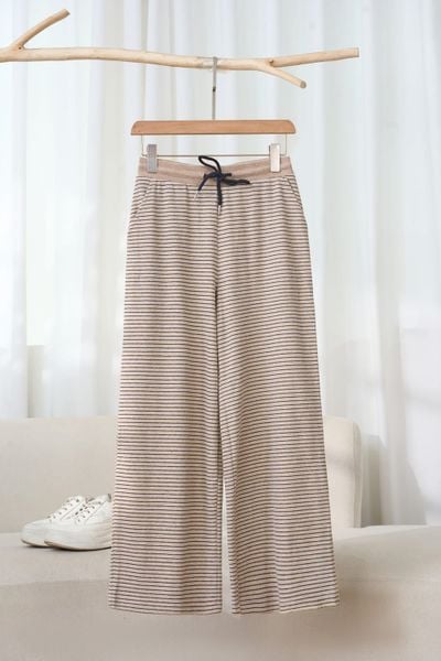 Quần suông cạp chun phối có dây rút