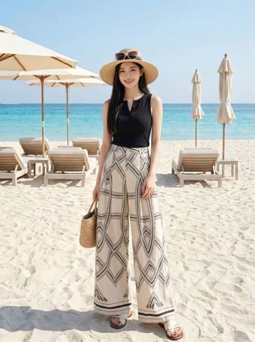 Quần nilen suông dài họa tiết