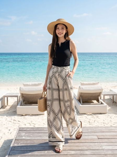  Quần nilen suông dài họa tiết 