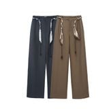  Quần dài nữ vải Denim dày dặn dáng suông phối đai lụa 