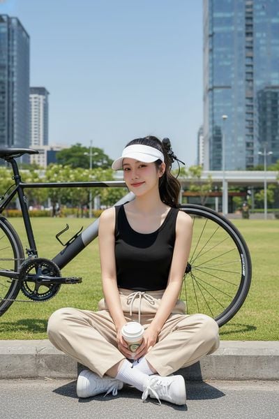  Quần Barrel nữ chất Kaki cạp chun tạo gân trước thanh lịch 