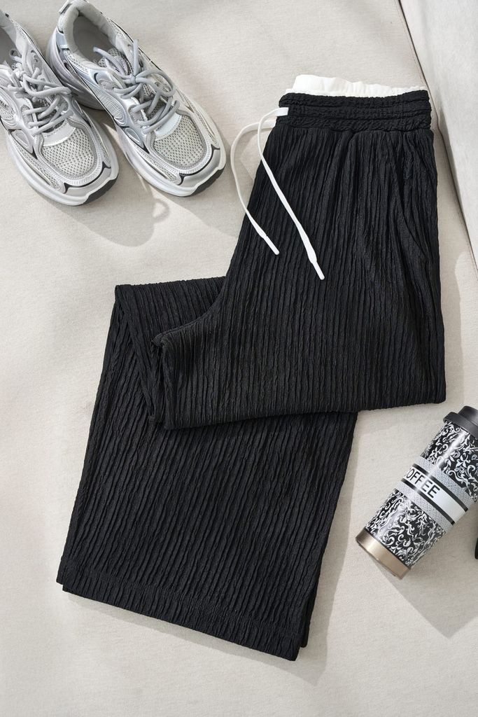  Quần suông nữ chất thun gân phối cạp đôi có túi chéo 