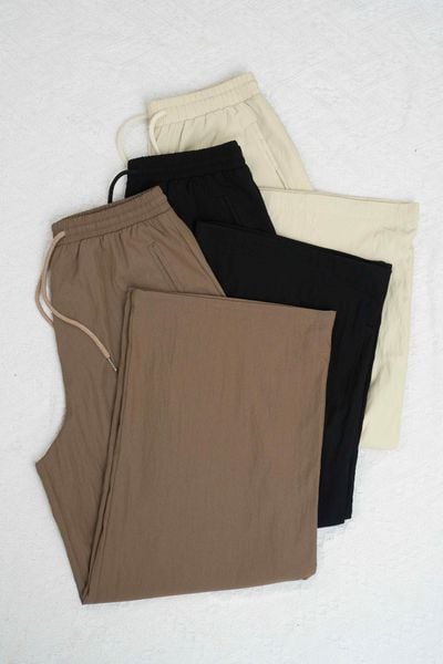  Quần Dài Nữ Younger by Cardina Dáng Ống Rộng Vải Thô Gió Cạp Chun 