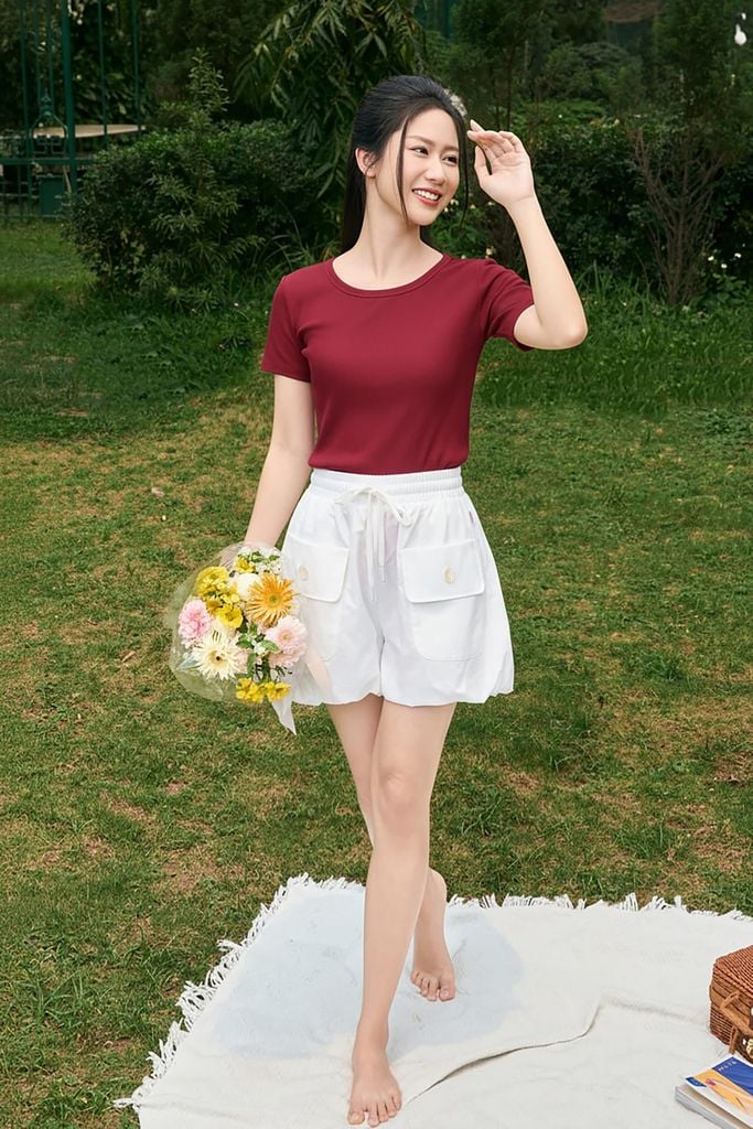  Quần đùi thô gió cạp chun dáng bí túi ốp 