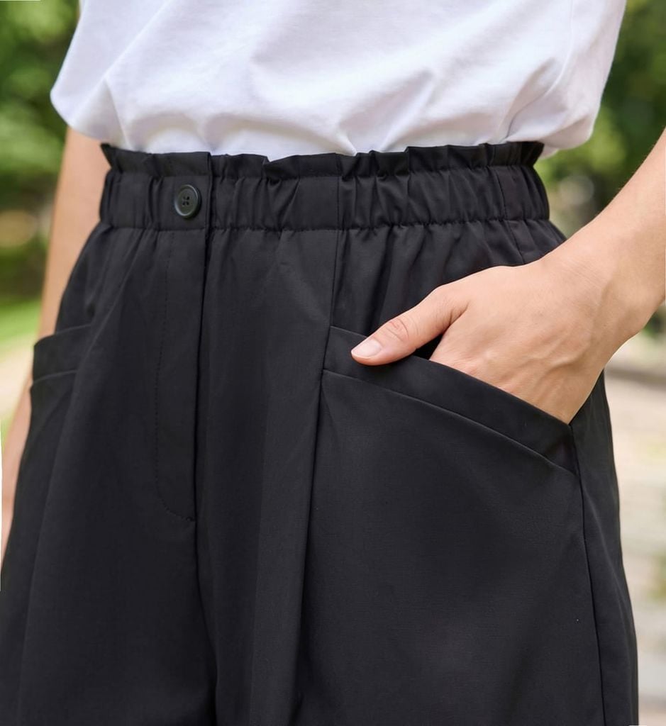  Quần sooc nữ Kaki dáng A cạp chun túi chéo trẻ trung 