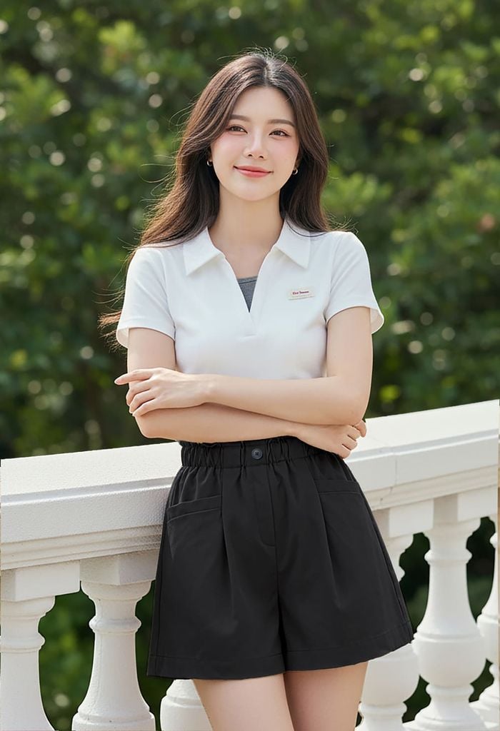  Quần sooc nữ Kaki dáng A cạp chun túi chéo trẻ trung 