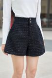  Quần soóc nữ vải dạ tweed dáng chữ A cạp cao 2 khuy 