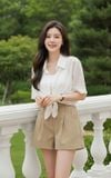  Quần sooc nữ Kaki dáng A cạp chun túi chéo trẻ trung 