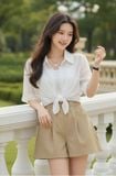  Quần sooc nữ Kaki dáng A cạp chun túi chéo trẻ trung 