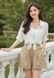  Quần sooc nữ Kaki dáng A cạp chun túi chéo trẻ trung 