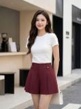  Quần sooc chéo kaki dáng A xếp ly trước 