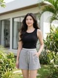  Quần sooc cotton tổ ong dáng A cạp chun có phối 