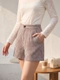  Quần sooc dạ tweed dáng A cạp cao túi chéo 