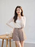  Quần sooc dạ tweed dáng A cạp cao túi chéo 
