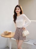  Quần sooc dạ tweed dáng A cạp cao túi chéo 