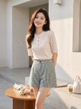  Quần sooc dạ tweed dáng A cạp cao túi chéo 