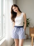  Quần sooc thô kẻ dáng A phối cạp 