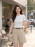  Quần sooc thô lửng cạp cao túi ốp trước 