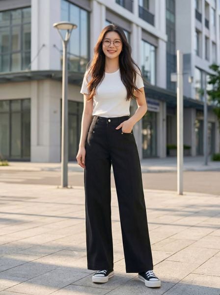  Quần suông cạp cao túi chéo gân trước 