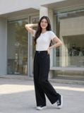  Quần suông cạp cao túi chéo gân trước 