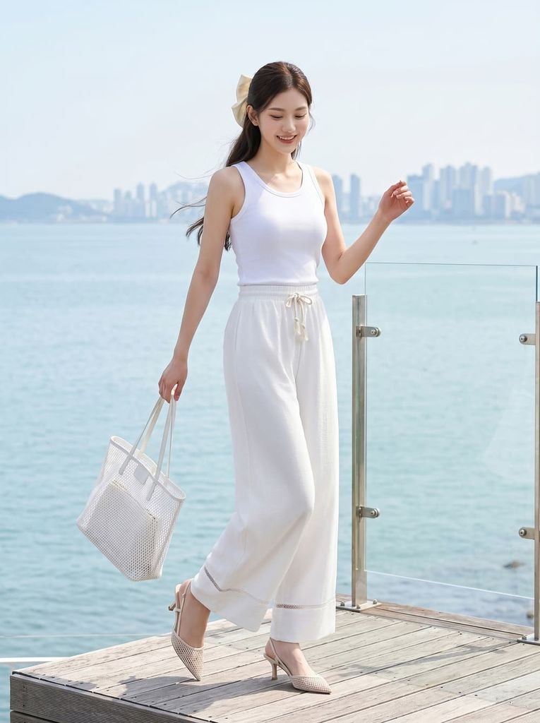  Quần suông chéo hàn cạp chun phối gấu 