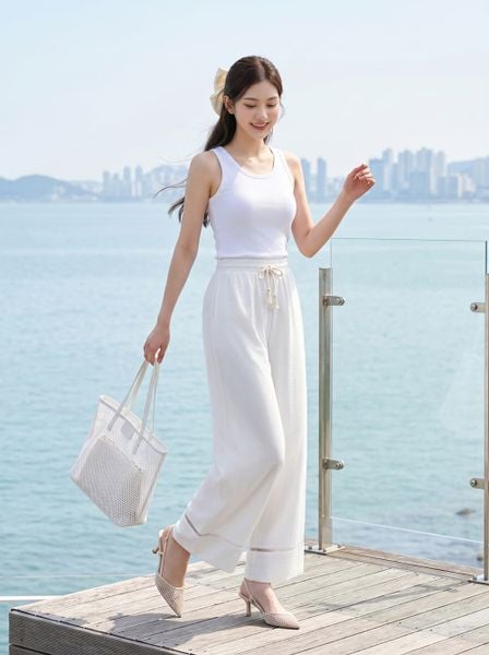  Quần suông chéo hàn cạp chun phối gấu 