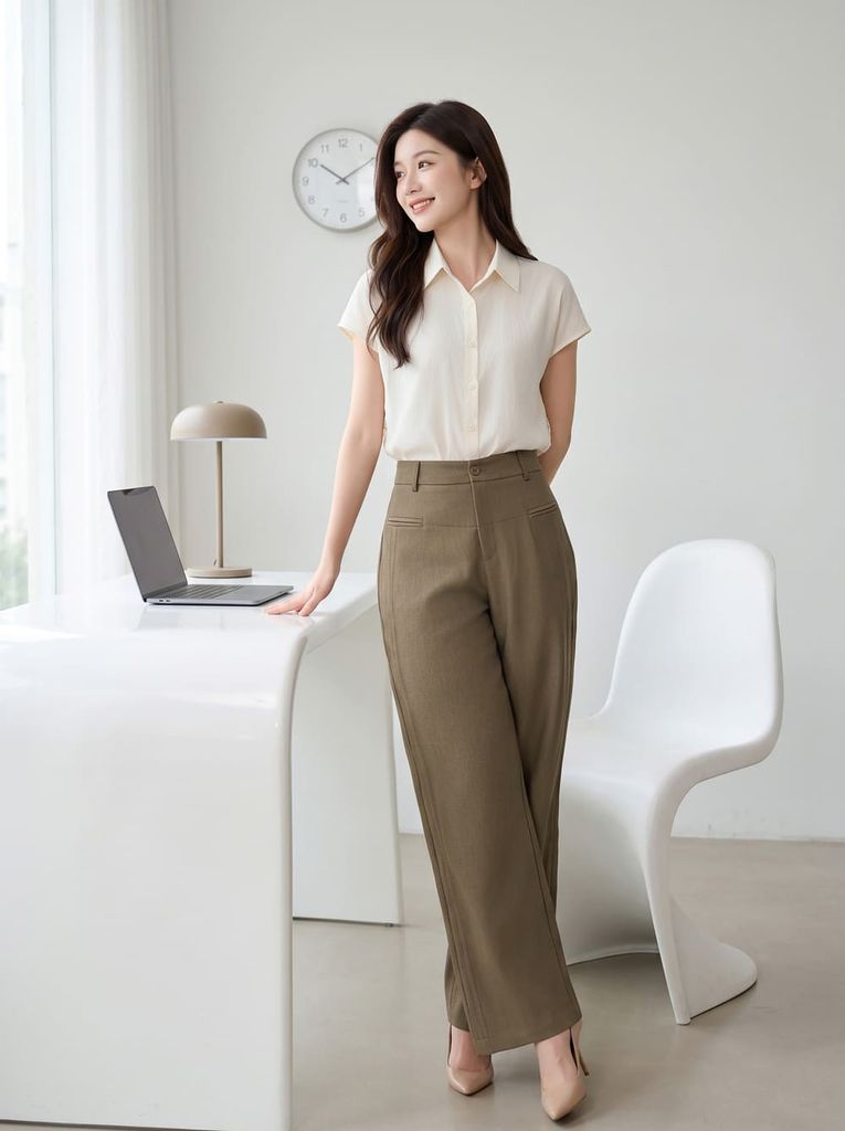  Quần suông denim túi cơi chéo chéo thân trước 