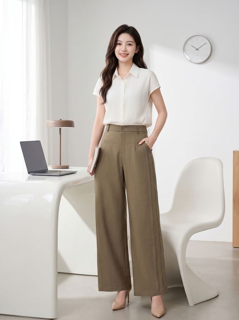 Quần suông denim túi cơi chéo chéo thân trước 