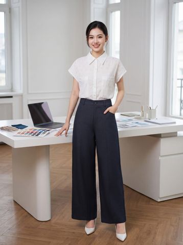Quần suông denim túi ốp sau